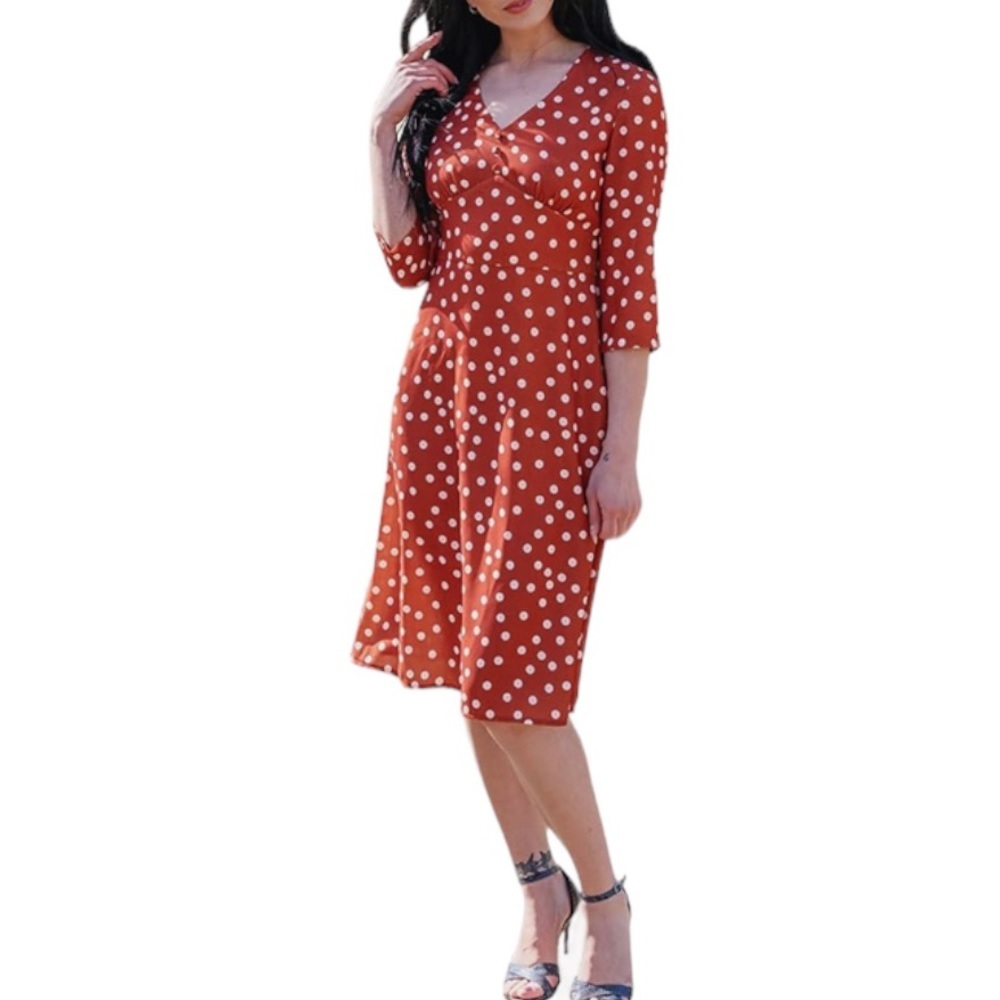 Timeless London Candy Polka Dot V-Neck A-Line Dress Rockabilly Pin Up NW…